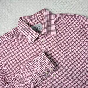 Charles Tyrwhitt Dark Pink And White Check Long Sleeve Dress Shirt Size 16.5”